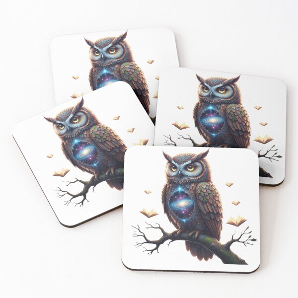 Item preview, Cosmic Wisdom | Galaxy Owl with Flying Books Fantasy Art designed and sold by MonaRose_Art.