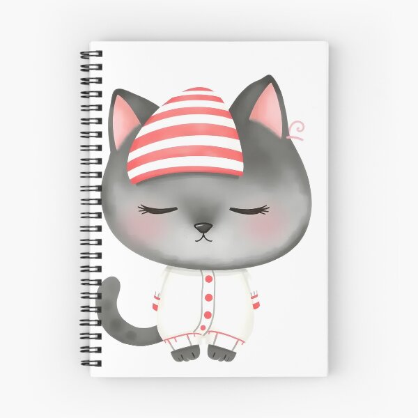 Item preview, Sleepy Grey Kitten in Cozy Striped Nightcap designed and sold by RadishWerks.