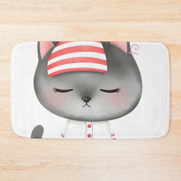 Item preview, Sleepy Grey Kitten in Cozy Striped Nightcap designed and sold by RadishWerks.