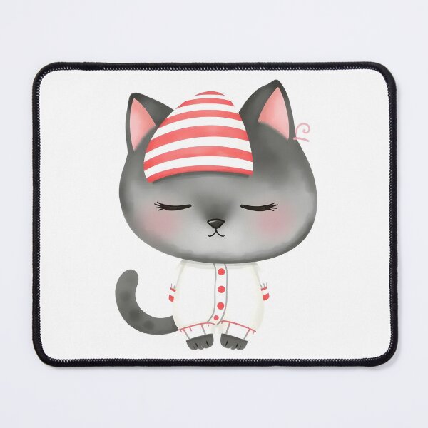 Item preview, Sleepy Grey Kitten in Cozy Striped Nightcap designed and sold by RadishWerks.