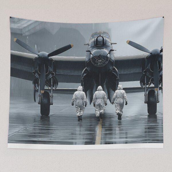 Item preview, WWII Lancaster Awaiting Takeoff as Pilots Prepare for Sortie designed and sold by Skyframe Aviation.