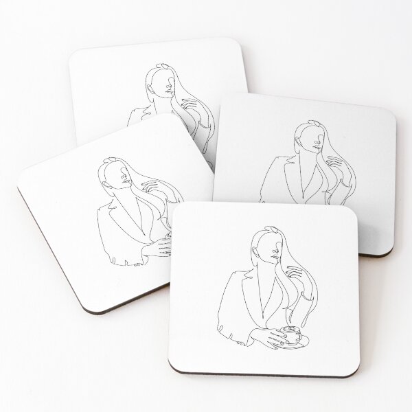 Item preview, Minimalist One Line Art: Elegant Woman with Coffee Mug designed and sold by ZentroShop.