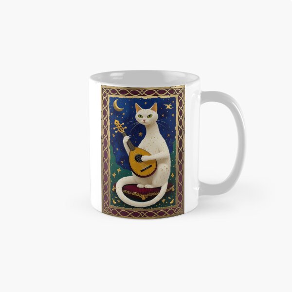 Artikelvorschau, Cremefarbene Katze spielt Laute, mittelalterliche Kunst entworfen und verkauft von PictorialWhimsy.