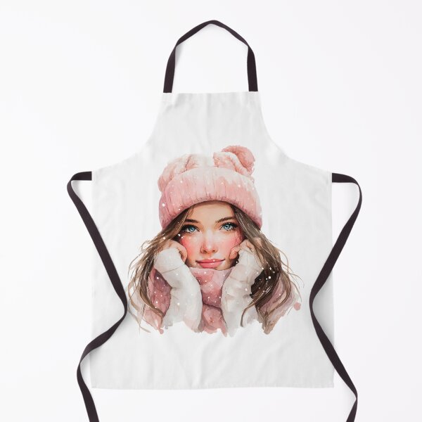 Item preview, pastel watercolor girl wearing a pink beanie and scarf designed and sold by Teecha45.
