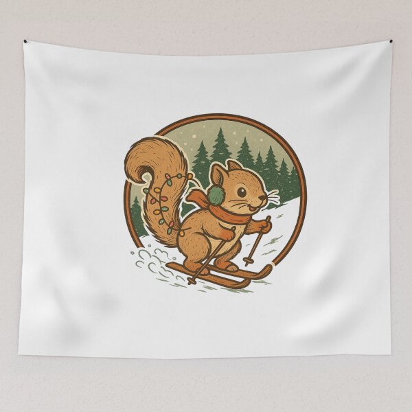 Item preview, Vintage Skiing Squirrel Christmas Lodge Winter Illustration designed and sold by ShapedUp.
