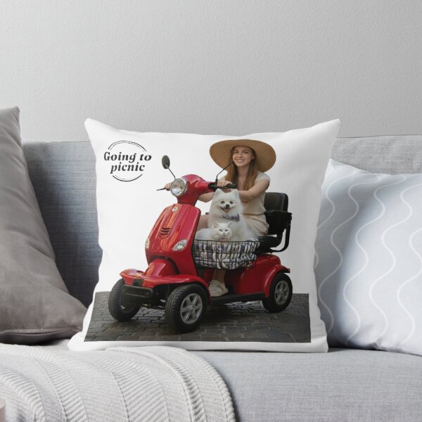 Item preview, Going to Picnic – Girl on Red Scooter with Pets designed and sold by DroolWorthyUS.