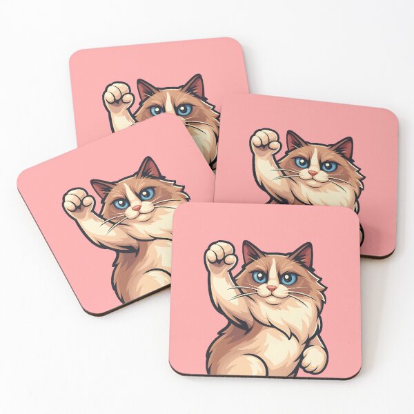 Item preview, Cute Waving Fluffy Cat – Anime Style Blue-Eyed Kitty Illustration designed and sold by WAUZ.