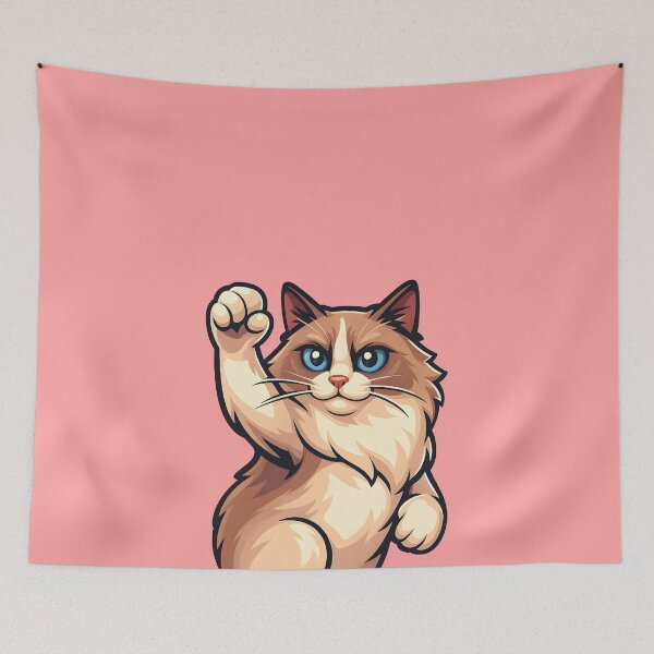 Item preview, Cute Waving Fluffy Cat – Anime Style Blue-Eyed Kitty Illustration designed and sold by WAUZ.