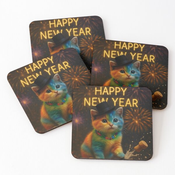 Item preview, Rainbow New Year Kitten – Festive Fireworks Celebration designed and sold by TheVelvetMirage.