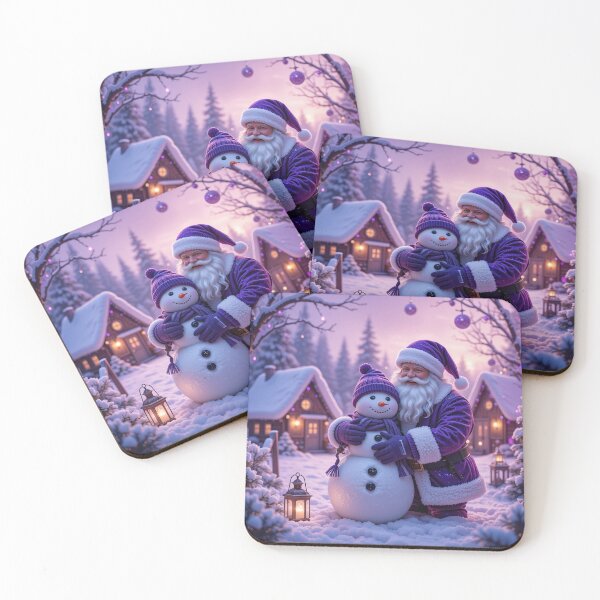 Item preview, Purple Holiday Magic – Santa & Snowman in a Whimsical Winter Embrace designed and sold by PixelVibe782.