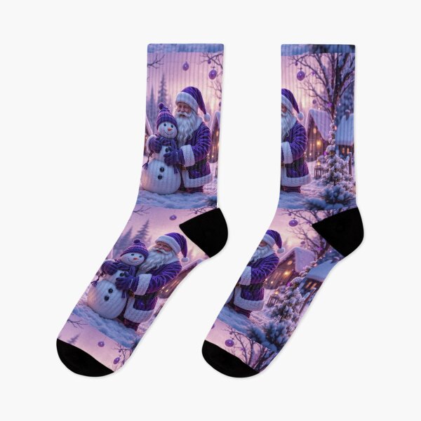 Item preview, Purple Holiday Magic – Santa & Snowman in a Whimsical Winter Embrace designed and sold by PixelVibe782.