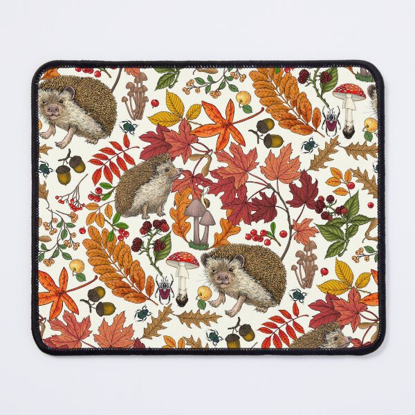 Item preview, Hedgehogs and autumn forest flora on ivory designed and sold by Katerina Mitkova Kirilova.