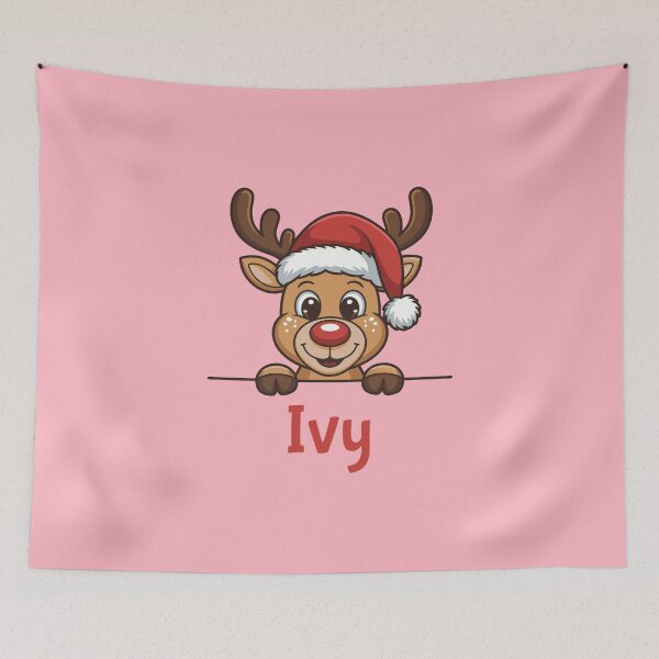 Artikelvorschau, Niedliche Weihnachts-Rentier-Grafik mit Weihnachtsmannmütze von Ivy | Personalisierte Geschenkidee für Weihnachten entworfen und verkauft von 89BLACK.