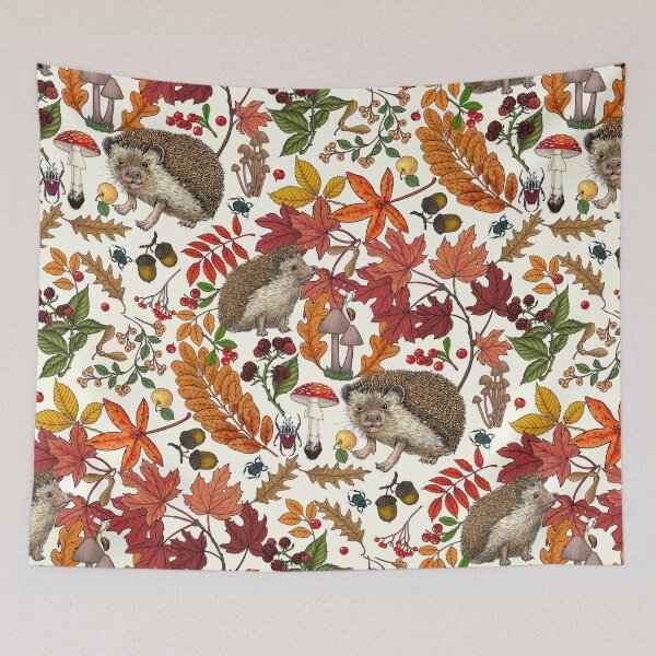 Item preview, Hedgehogs and autumn forest flora on ivory designed and sold by Katerina Mitkova Kirilova.
