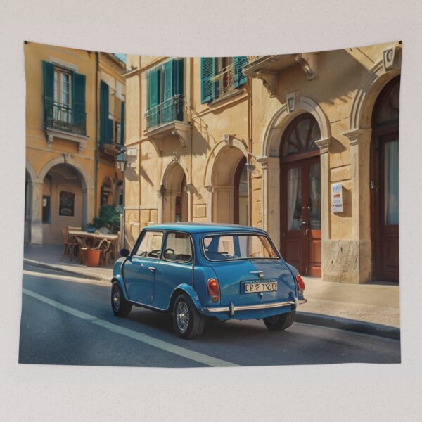 Item preview, Blue Charm, Retro Mini Austin in the Coastal Italian Town designed and sold by BlareBlare.