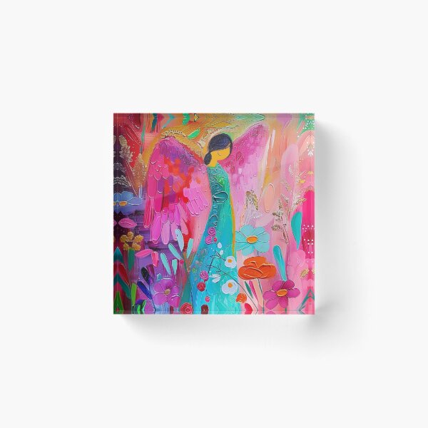Item preview, Colorful angel with flowers – vibrant art designed and sold by Seelenzauberart.