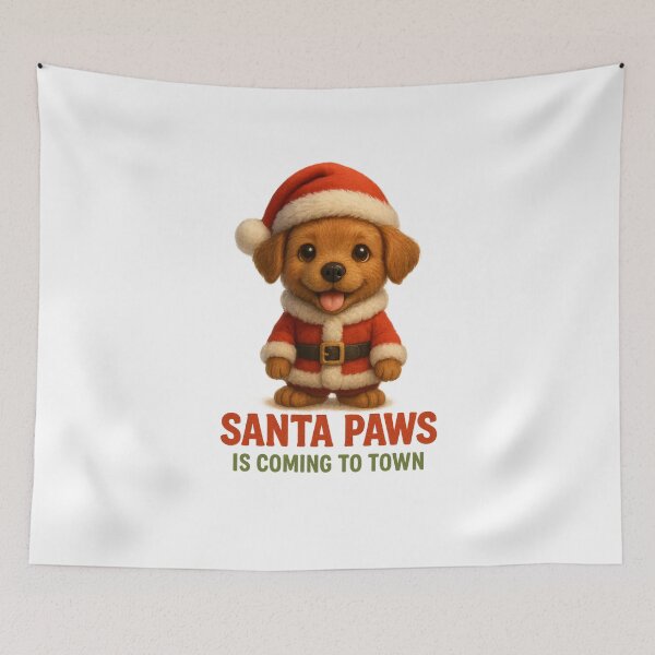Item preview, Cute Dog in Santa Outfit - Santa Paws is Coming To Town | Kawaii Christmas Holiday Pet Art designed and sold by Moons Studio.