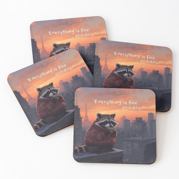 Item preview, Cozy Raccoon on Rooftop designed and sold by EsolinNova.