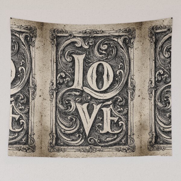 Item preview, Love written in an antique, richly decorated engraving style. designed and sold by Piotrek0001.