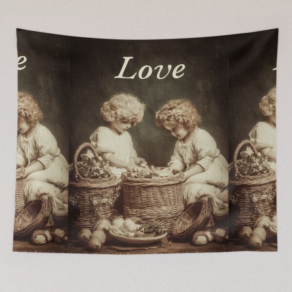 Item preview, Two little girls playing together with wicker baskets. designed and sold by Piotrek0001.