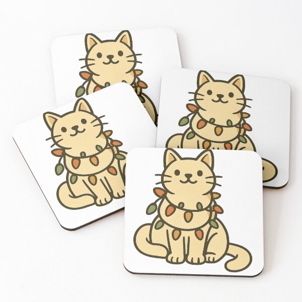 Item preview, Cute Cream Cat with Christmas Lights Sticker designed and sold by myMuzick.
