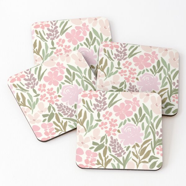Item preview, Cute loose painterly shades of pink spring floral blooms and green leaves all over designed and sold by PrettywithColor.