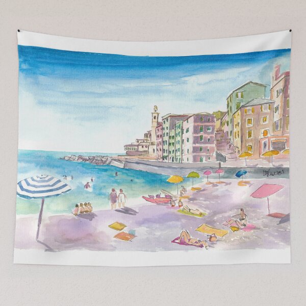 Item preview, Boccadasse Beach Scene with Sunny Mediterranean Vibes near Genoa designed and sold by artshop77.