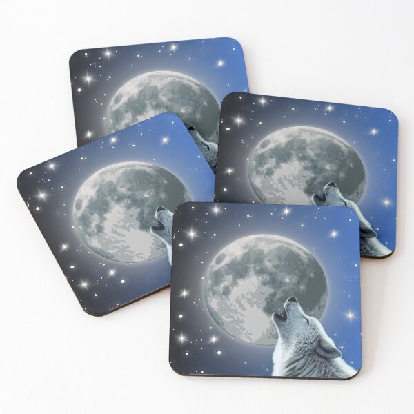 Item preview, Illustrated Wolf Under the Full Moon – Night Sky Artwork designed and sold by Dotadoari.
