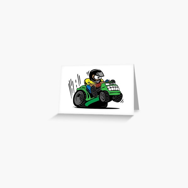 Cartoon Riding Lawnmower Tractor Greeting Card