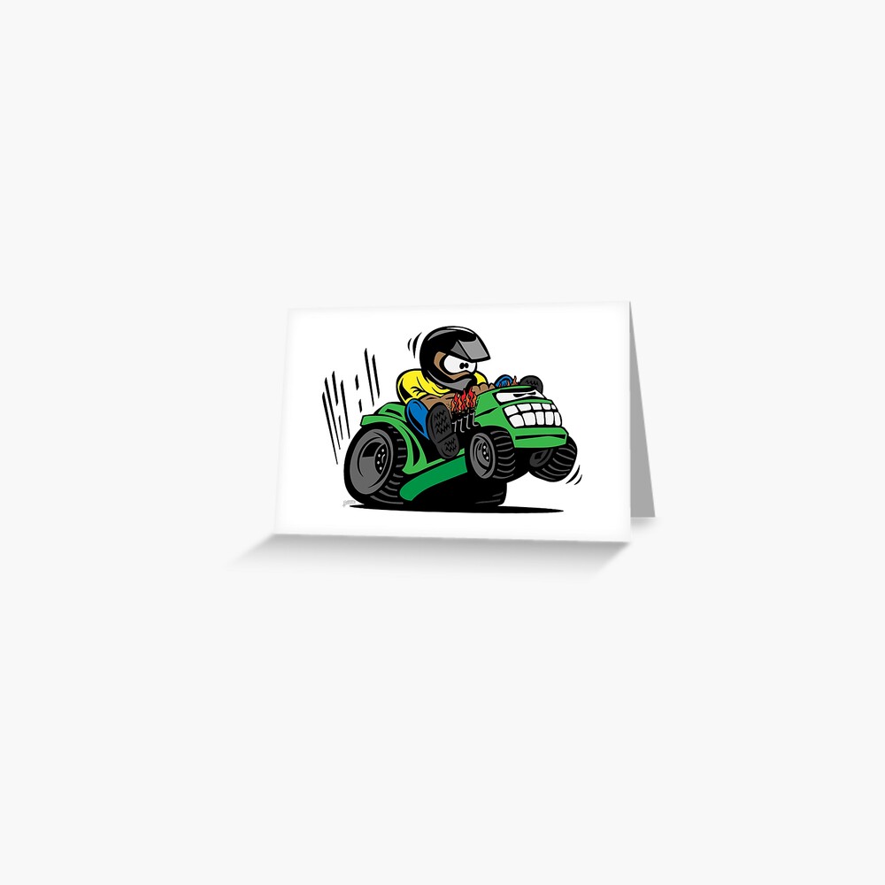 Cartoon Riding Lawnmower Tractor Greeting Card