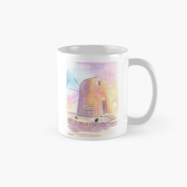 Item preview, Charming Greek Island Windmill Mediterranean at Sunset with Cats designed and sold by artshop77.