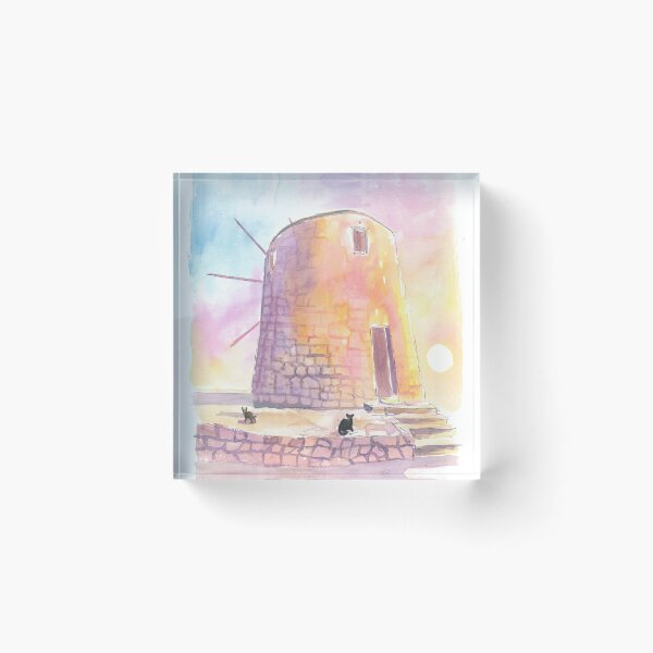 Item preview, Charming Greek Island Windmill Mediterranean at Sunset with Cats designed and sold by artshop77.