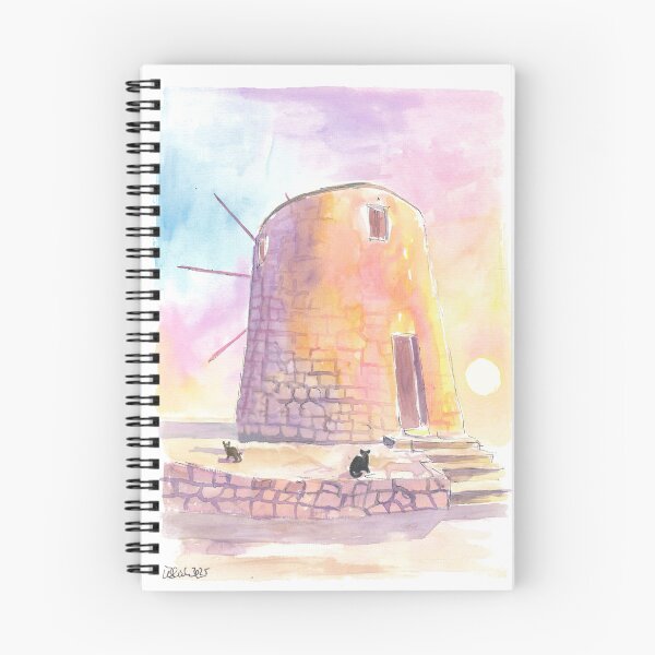 Item preview, Charming Greek Island Windmill Mediterranean at Sunset with Cats designed and sold by artshop77.