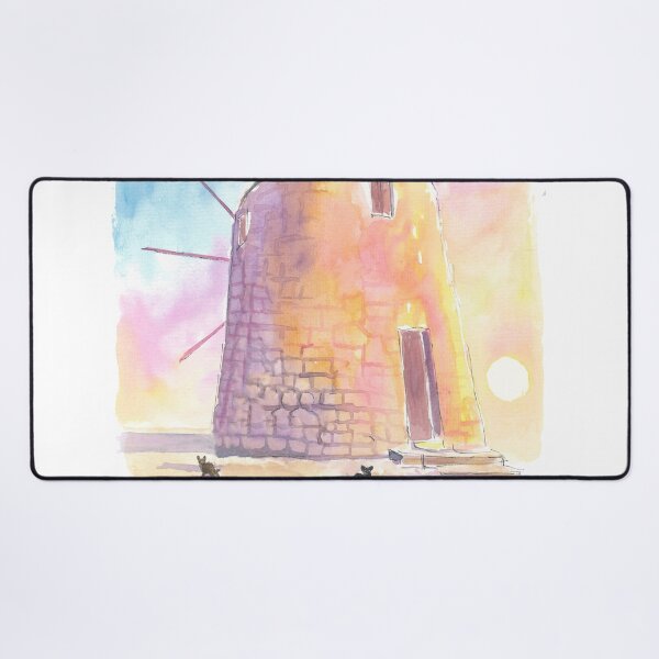 Item preview, Charming Greek Island Windmill Mediterranean at Sunset with Cats designed and sold by artshop77.