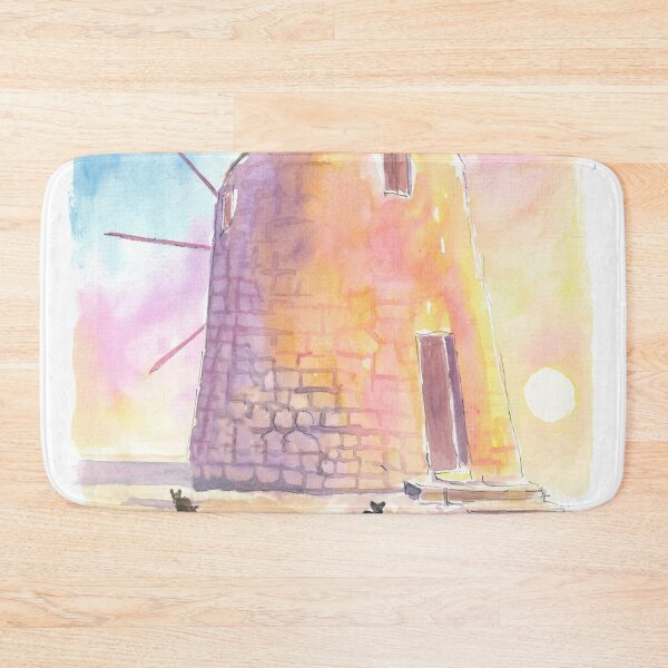 Item preview, Charming Greek Island Windmill Mediterranean at Sunset with Cats designed and sold by artshop77.