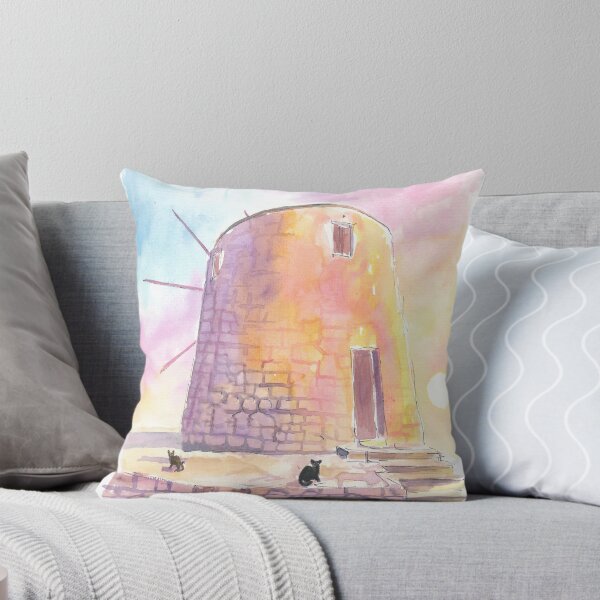 Item preview, Charming Greek Island Windmill Mediterranean at Sunset with Cats designed and sold by artshop77.