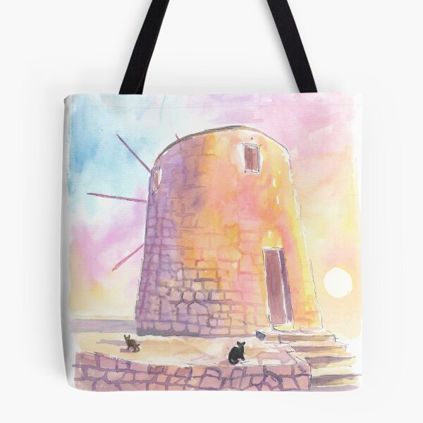 Item preview, Charming Greek Island Windmill Mediterranean at Sunset with Cats designed and sold by artshop77.
