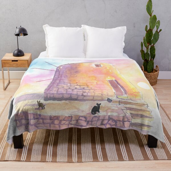 Item preview, Charming Greek Island Windmill Mediterranean at Sunset with Cats designed and sold by artshop77.