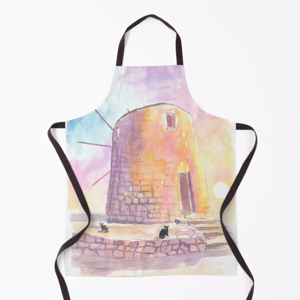 Item preview, Charming Greek Island Windmill Mediterranean at Sunset with Cats designed and sold by artshop77.