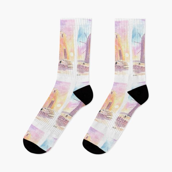Item preview, Charming Greek Island Windmill Mediterranean at Sunset with Cats designed and sold by artshop77.