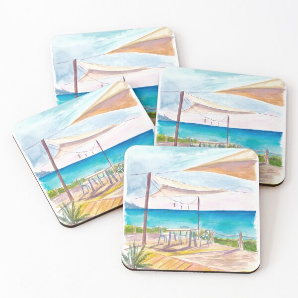 Item preview, Coastal Café Scene with Sail Roof and Ocean designed and sold by artshop77.