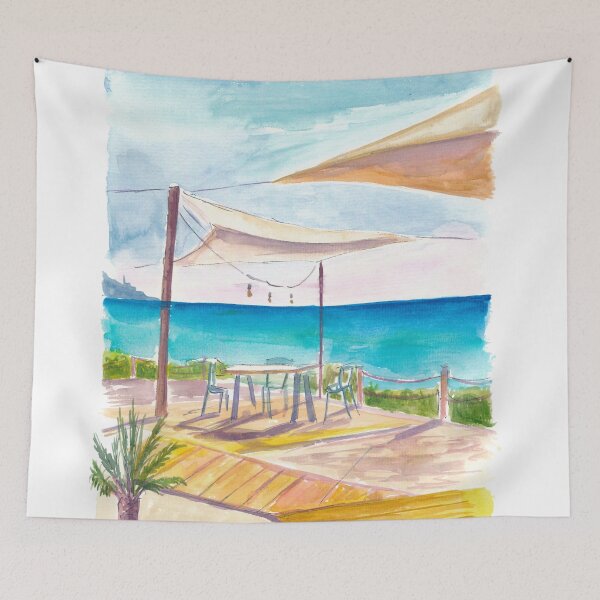 Item preview, Coastal Café Scene with Sail Roof and Ocean designed and sold by artshop77.