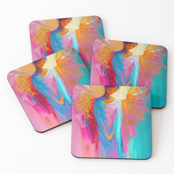 Item preview, Colorful angels in pink, turquoise, orange and gold bring radiant energy and modern art into your home. designed and sold by Seelenzauberart.