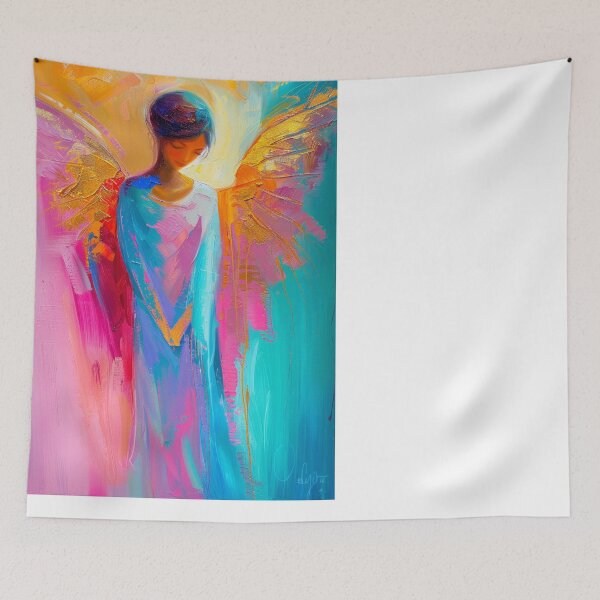 Item preview, Colorful angels in pink, turquoise, orange and gold bring radiant energy and modern art into your home. designed and sold by Seelenzauberart.