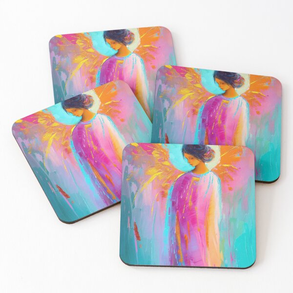 Item preview, Colorful angels in pink, turquoise, orange and gold bring radiant energy and modern art into your home. designed and sold by Seelenzauberart.