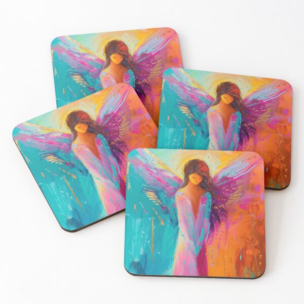 Item preview, Colorful angels in pink, turquoise, orange and gold bring radiant energy and modern art into your home. designed and sold by Seelenzauberart.