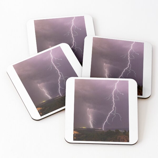 Item preview, Lightning Strikes Over City and Forest Photographic Print designed and sold by Mother-Nature65.