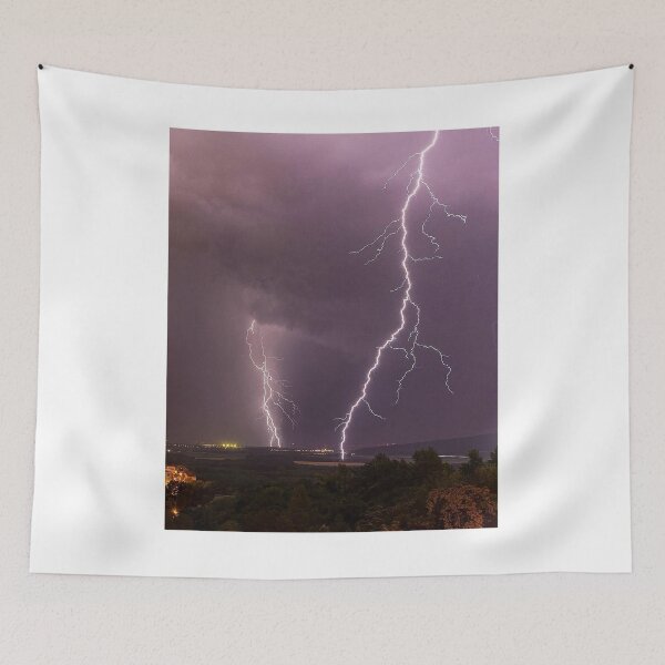 Item preview, Lightning Strikes Over City and Forest Photographic Print designed and sold by Mother-Nature65.