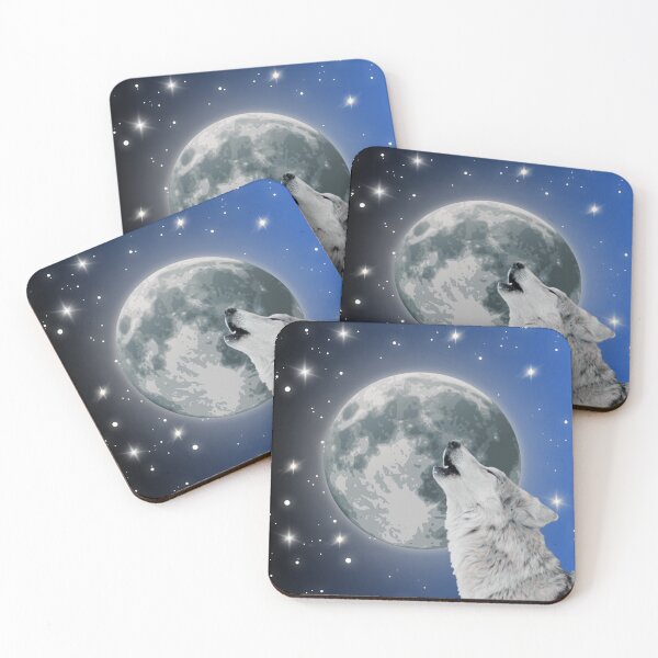 Item preview, Wolf Under the Full Moon – Square Night Sky Design designed and sold by Dotadoari.