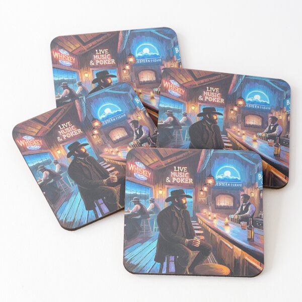 Item preview, Illuminated Old West Bar Scene out in the Wilderness at Night designed and sold by artshop77.